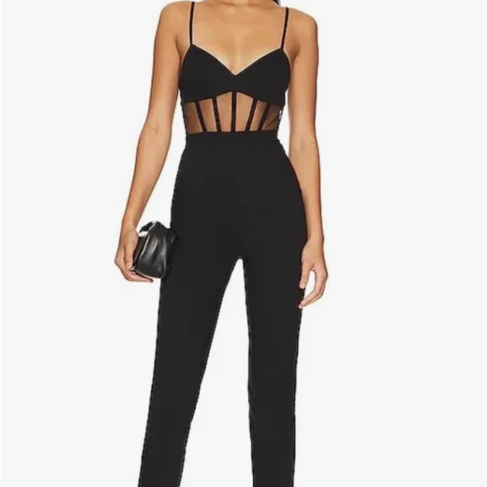 NBD Black Mesh Panel Jumpsuit